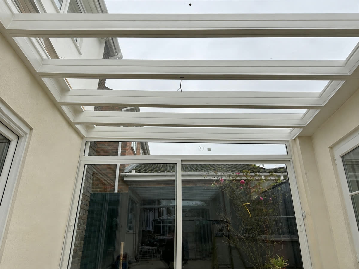 Completed extension with a fully glazed roof lantern, externally finished